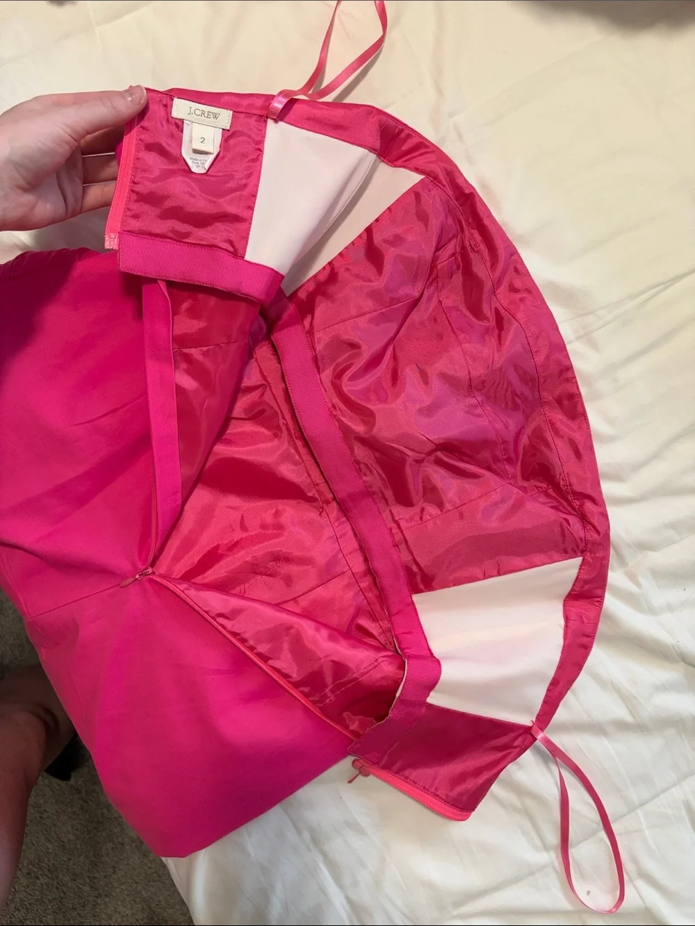 J. Crew Strapless Hot Pink Ruffle-Pocket Mini Dress